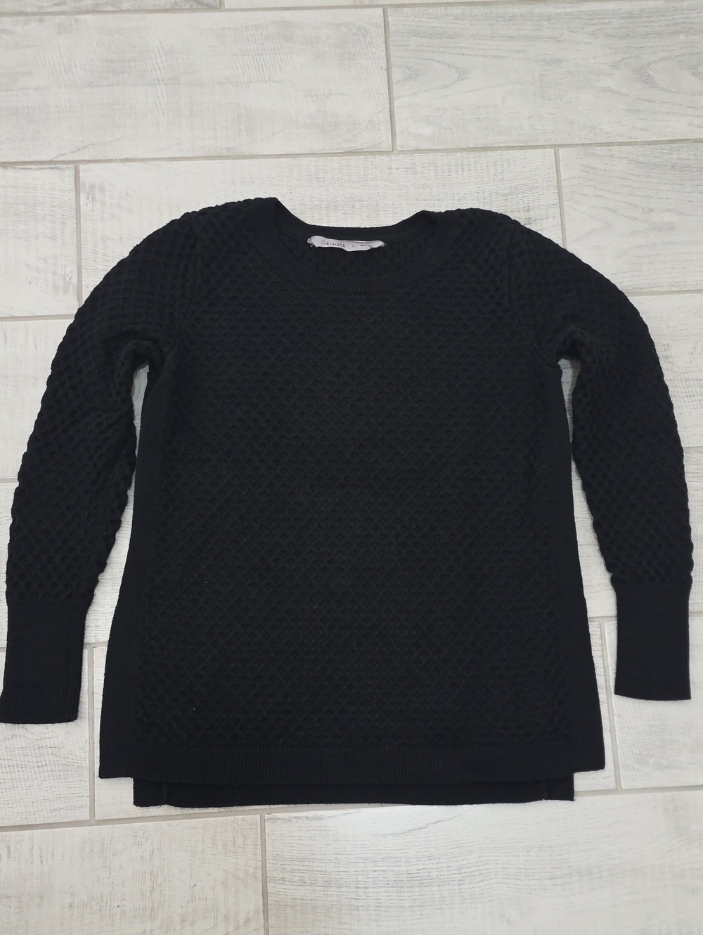 Athleta Black Waffle Knit Sweater Women's Size Large Cozy Cottagecore